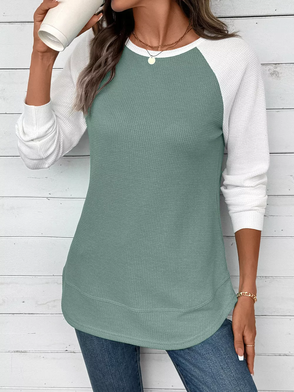 Contrast Raglan Sleeve Waffle Knit T-Shirt, image 27