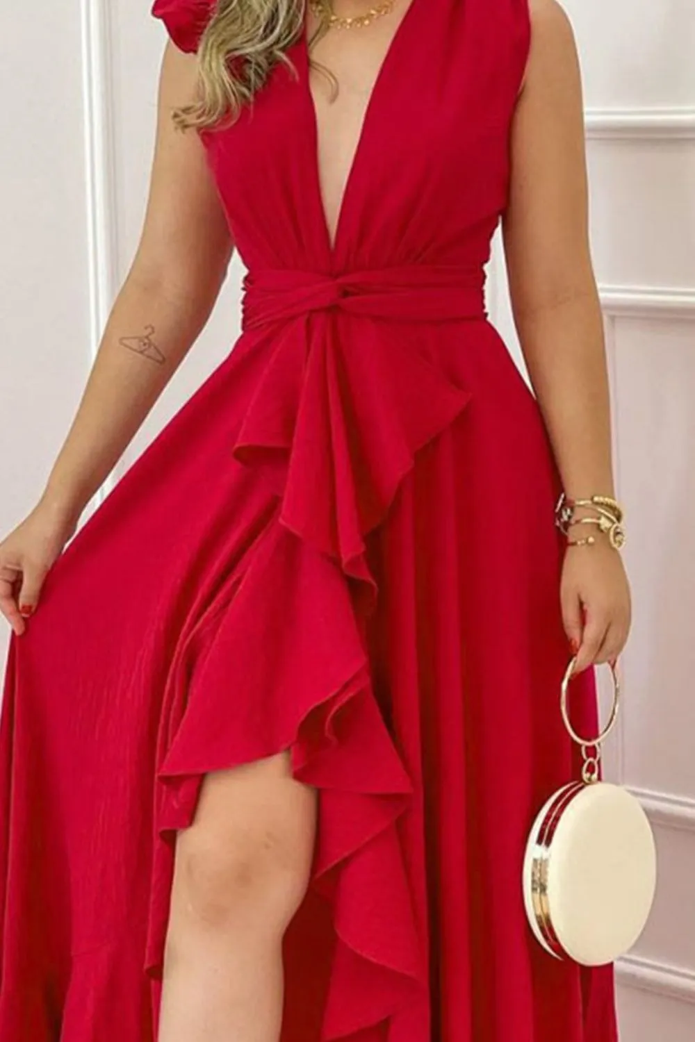 Ruffled Plunge Sleeveless Maxi Dress, image 6