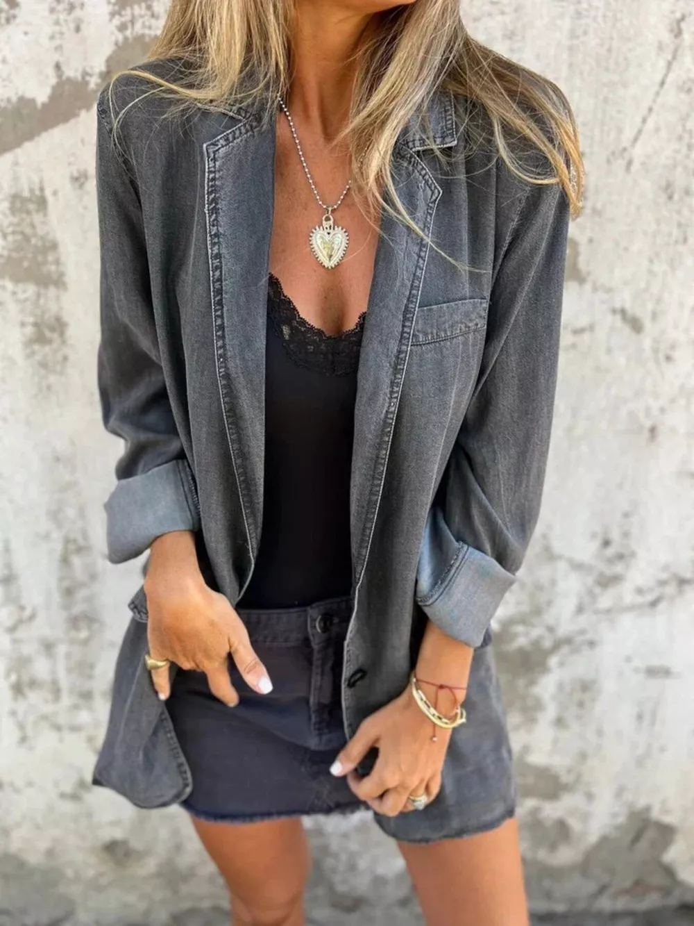 Full Size Button Down Denim Blazer Plus Size, image 6