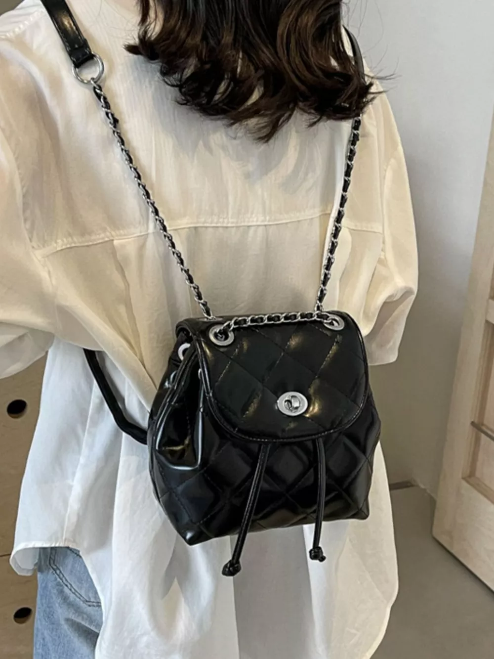 Quilted Chain Backpack Bag, image 8
