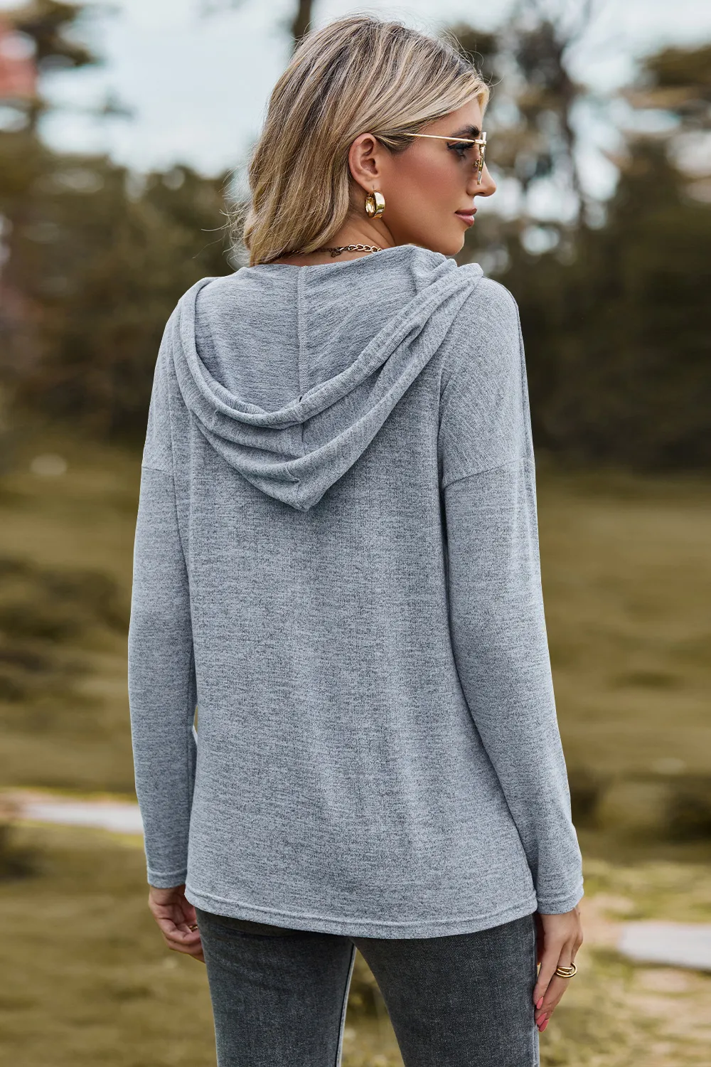 Drawstring Dropped Shoulder Hooded T-Shirt, image 3