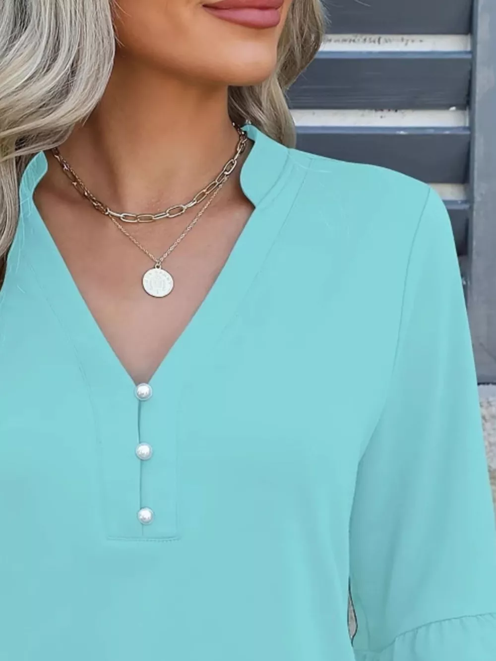 Full Size Notched Flounce Sleeve Blouse Plus Size, image 6