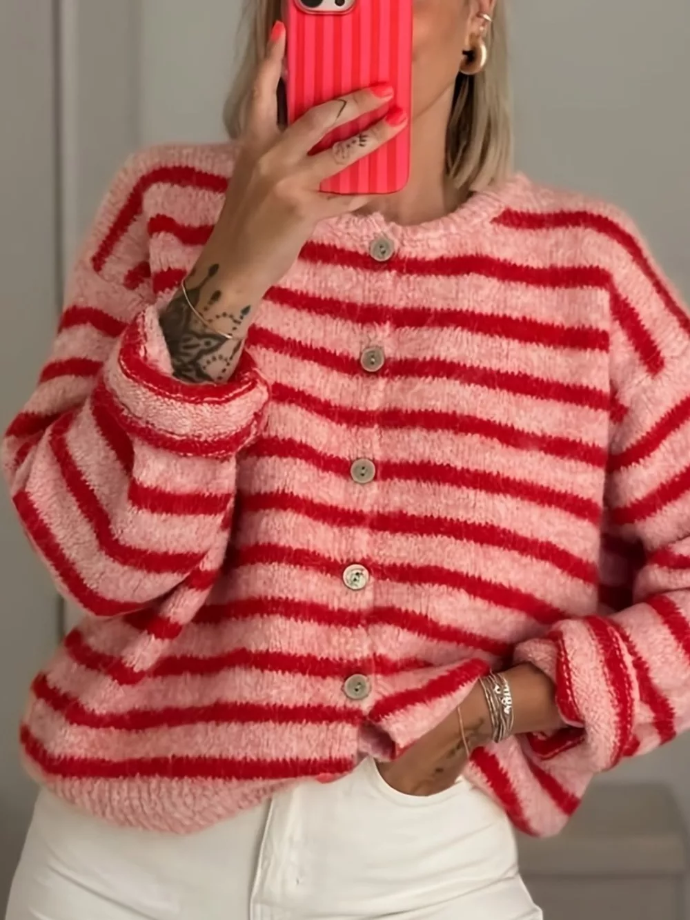 Striped Button-Down Cardigan, image 2