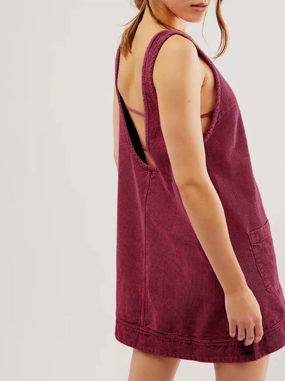 Round Neck Wide Strap Mini Dress with Pockets, image 12