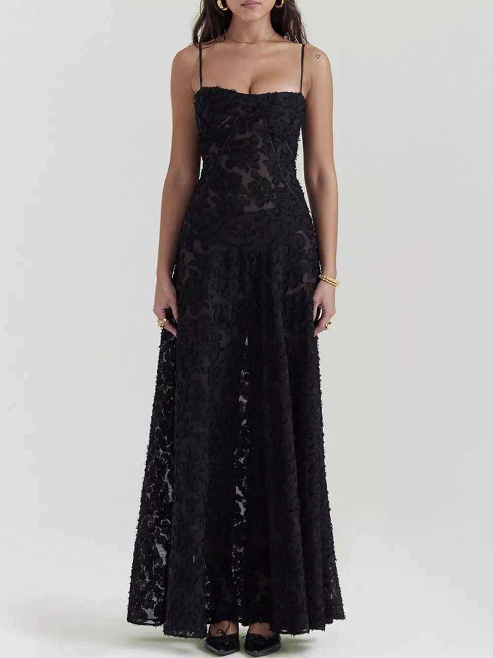 Lace Spaghetti Strap Maxi Dress, image 5