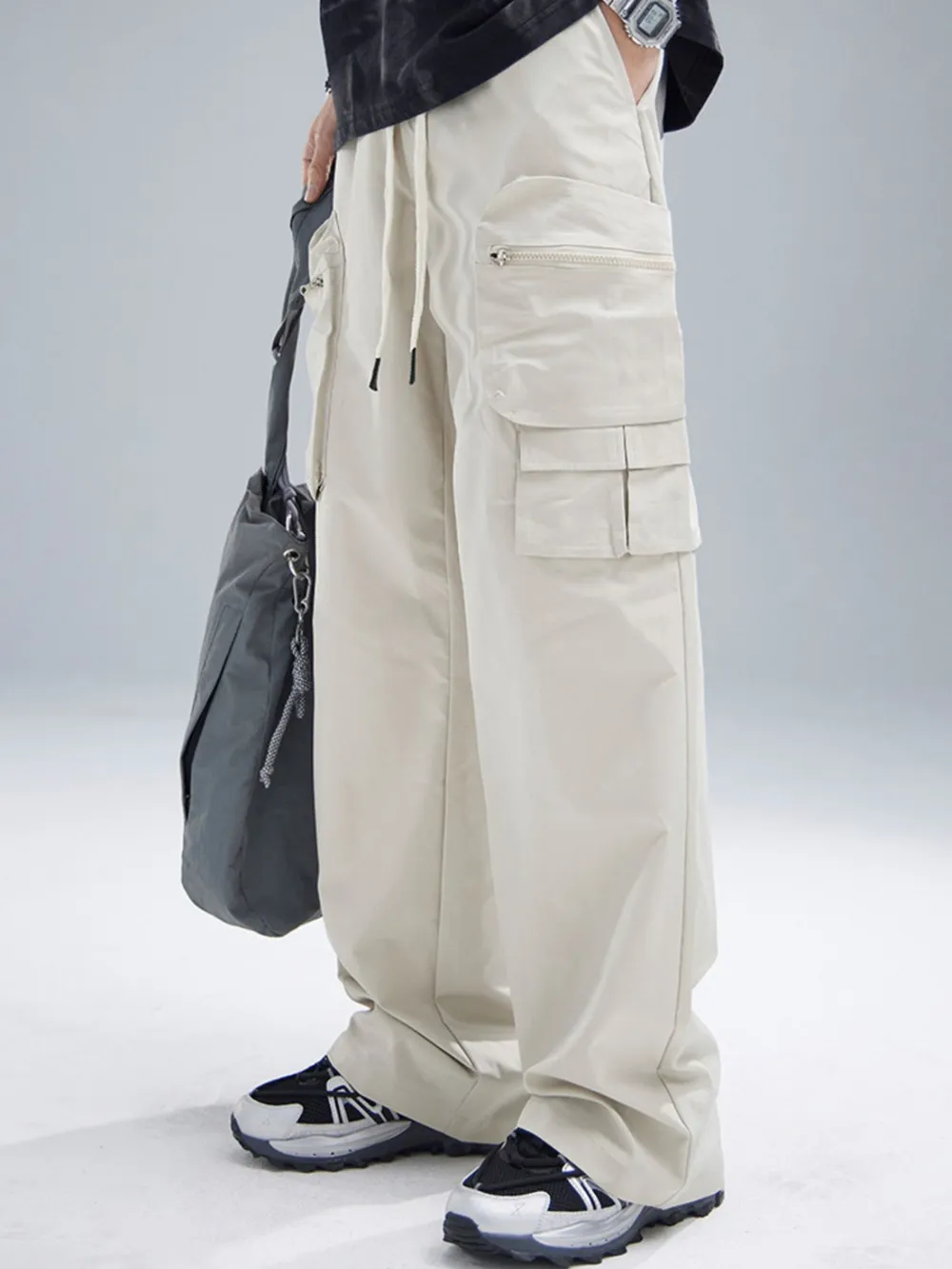 Men's Multi-Pocket Cargo Wide Leg Pants with Drawstring Waist, image 12