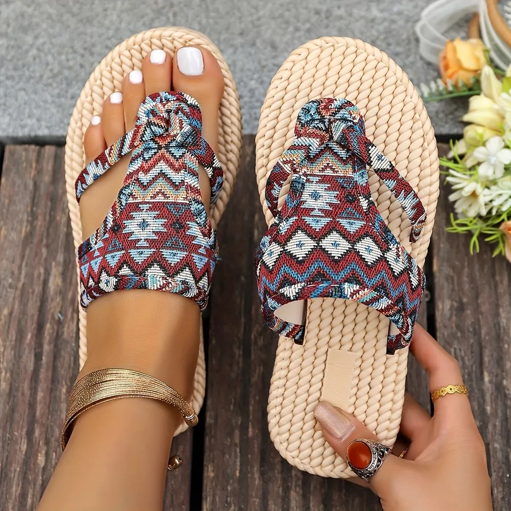 Geometric Print Toe Post Sandals, image 2
