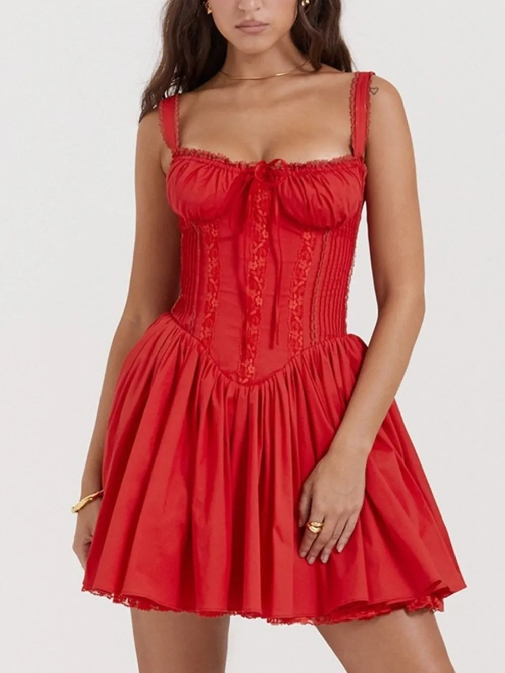 Lace Detail Lace Up Back Mini Dress, image 3