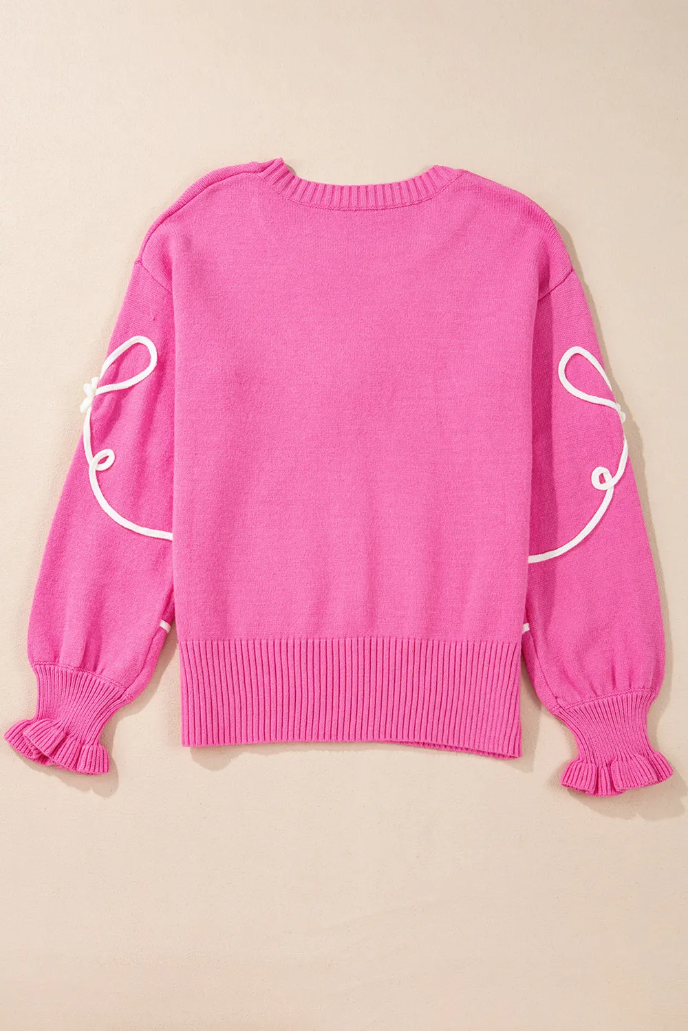 Bow Round Neck Dropped Shoulder Sweater, image 3