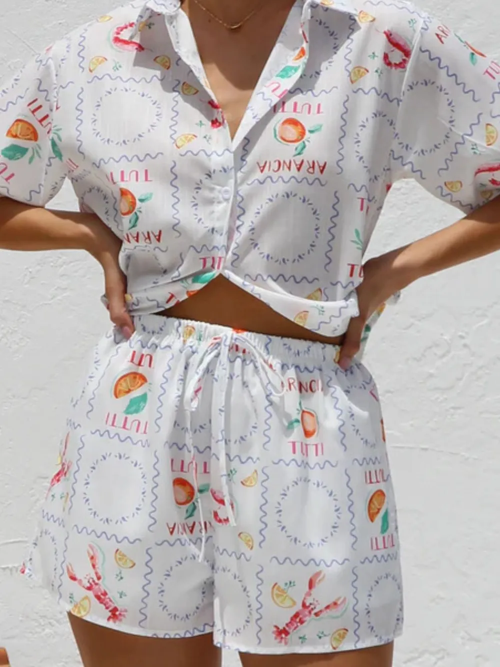 Printed Button Down Short Sleeve Top and Shorts Set, image 5