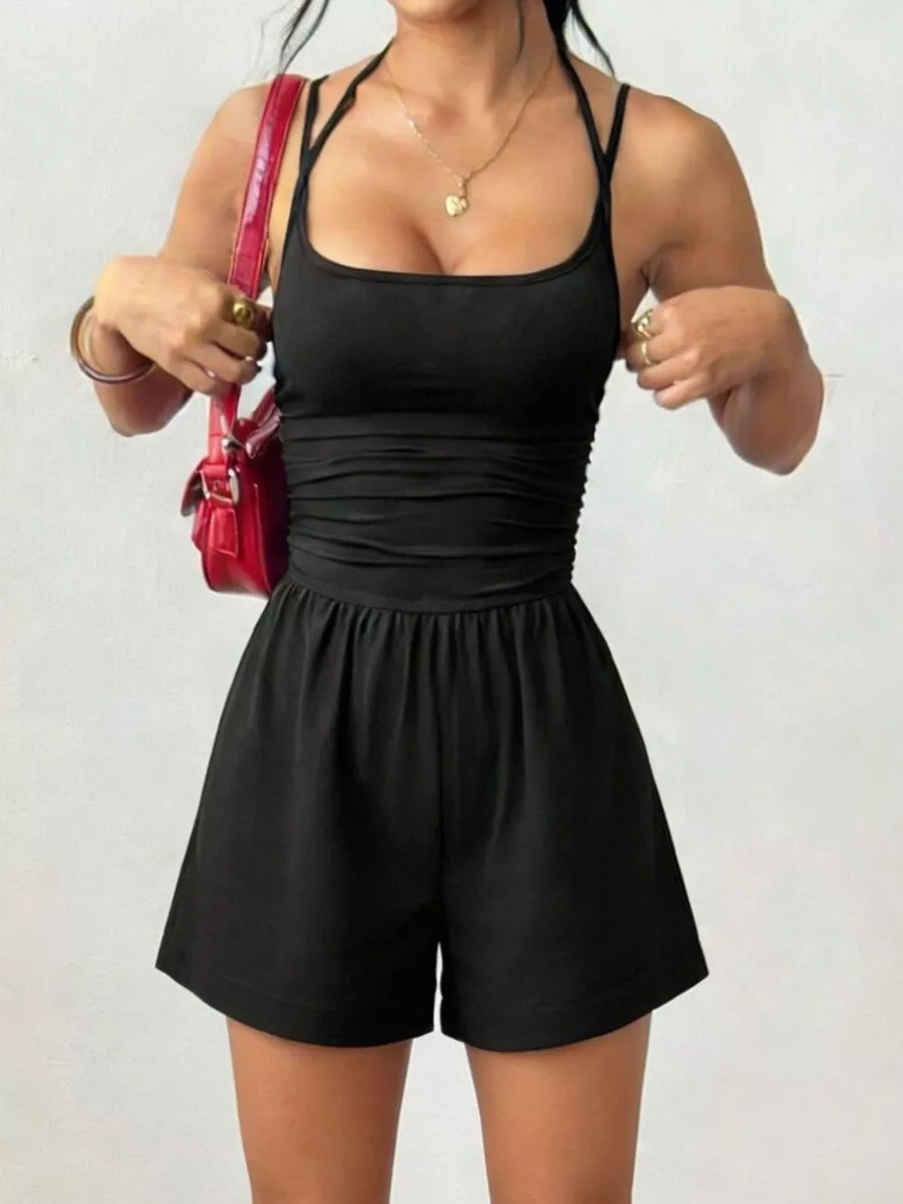 Ruched Spaghetti Strap Romper, image 2