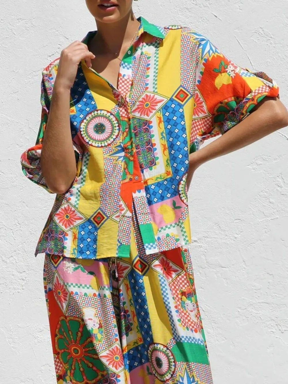 Printed Button Up Shirt and Pants Set, image 4