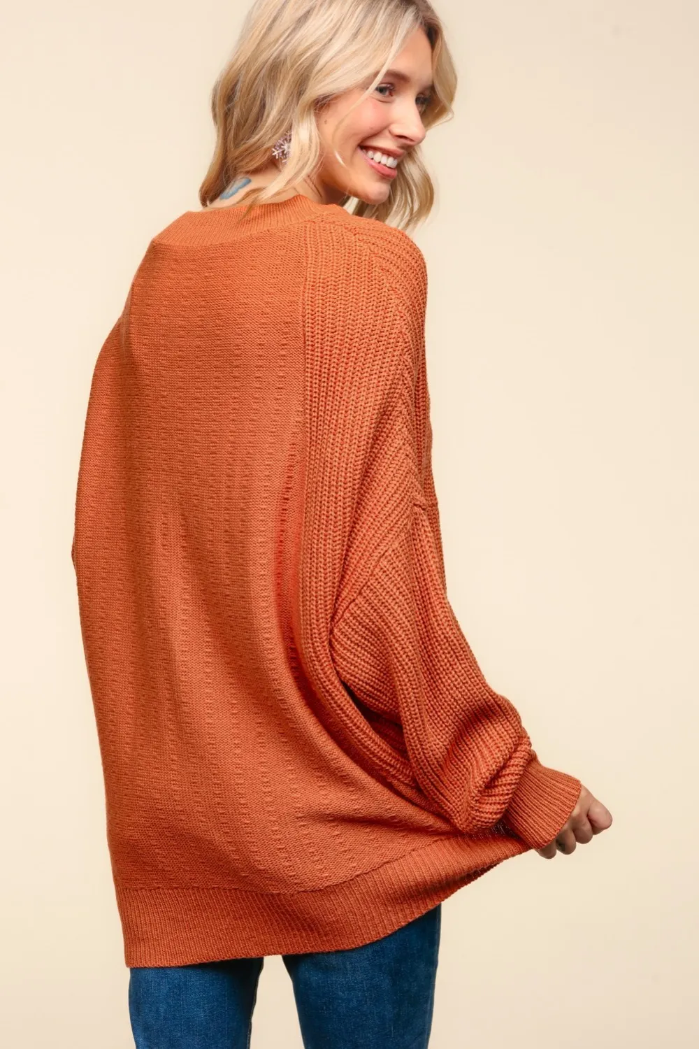 Full Size Side Slit Texture Asymmetric Sweater, image 2