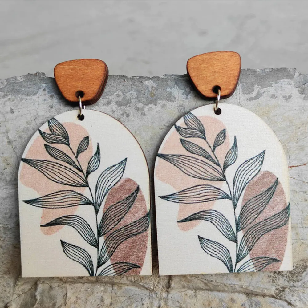 Geometrical Shape Wooden Drop Earrings, image 5