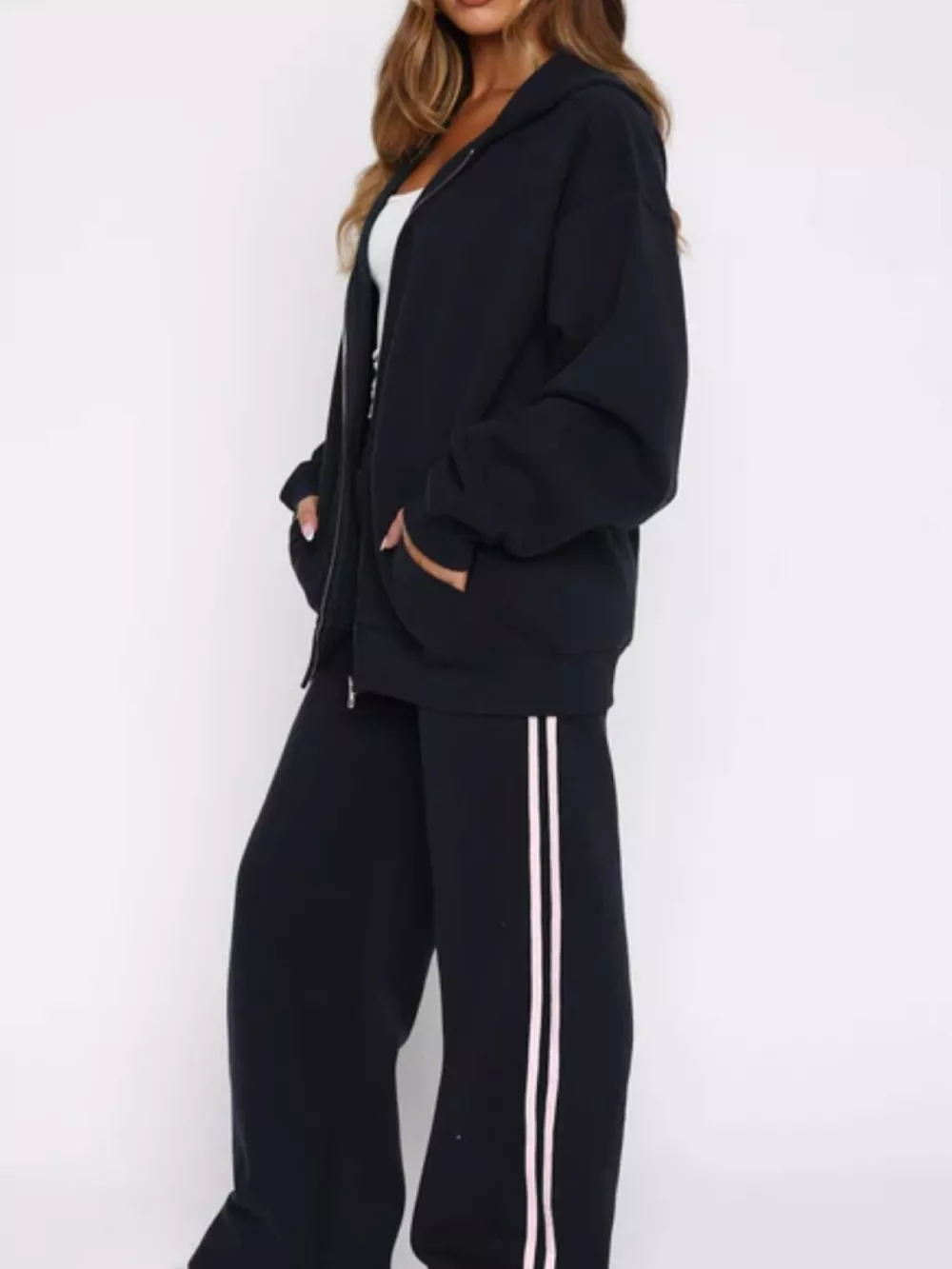 Zip Up Hoodie and Striped Pants Set, image 4