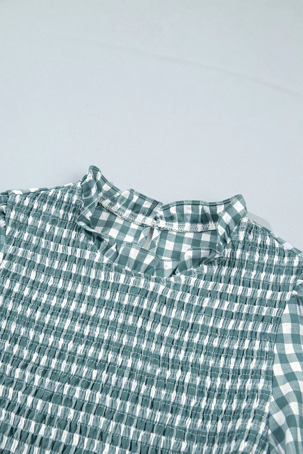 3/4 Sleeve Shirred Plaid Peplum Top, image 5