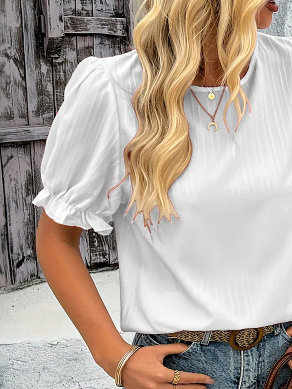 Round Neck Puff Sleeve Blouse, image 4
