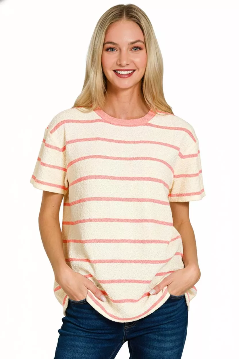 Textured Striped Crew Neck T-Shirt, image 3