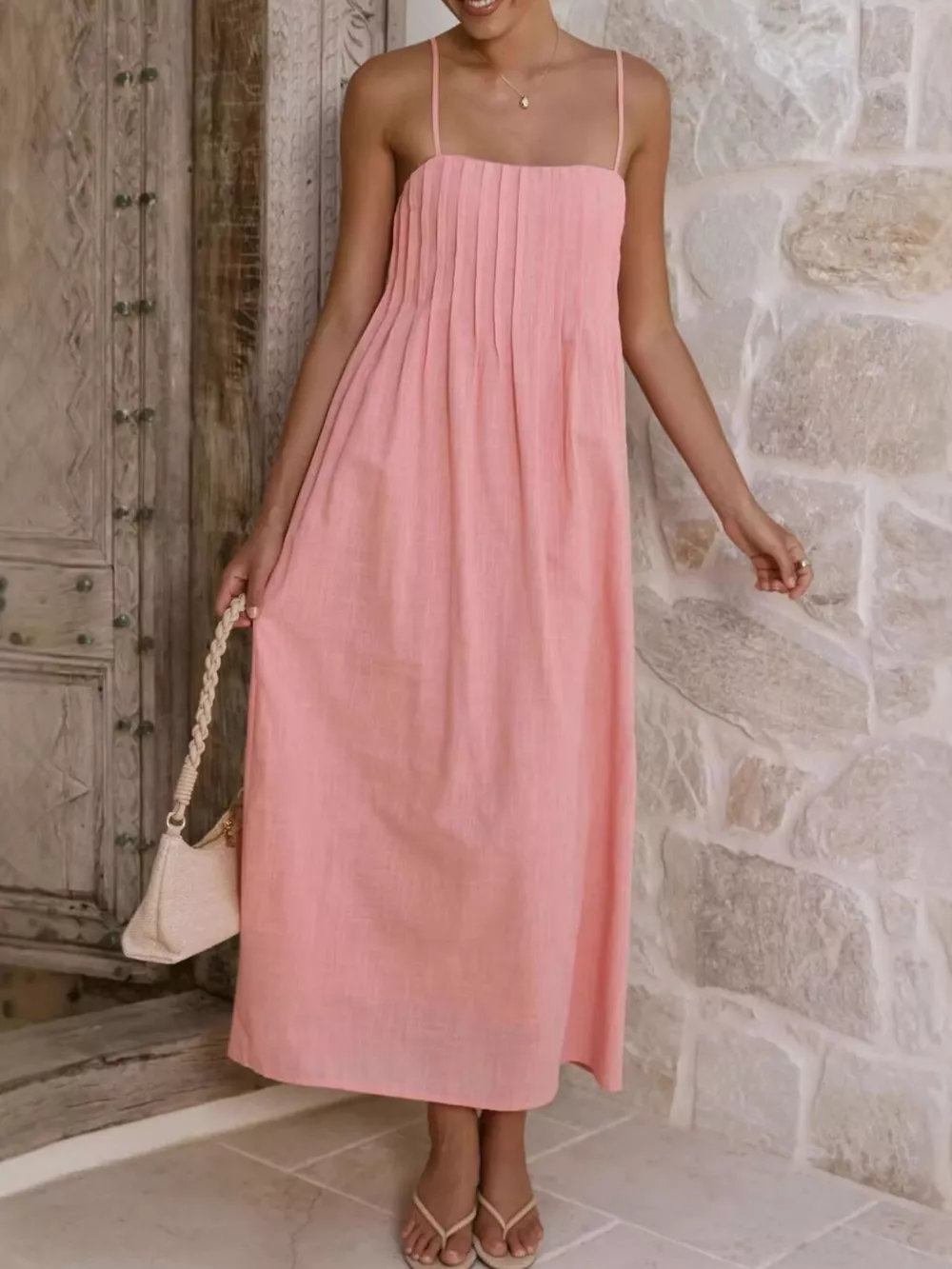 Pleated Bodice Midi Cami Dress, image 3