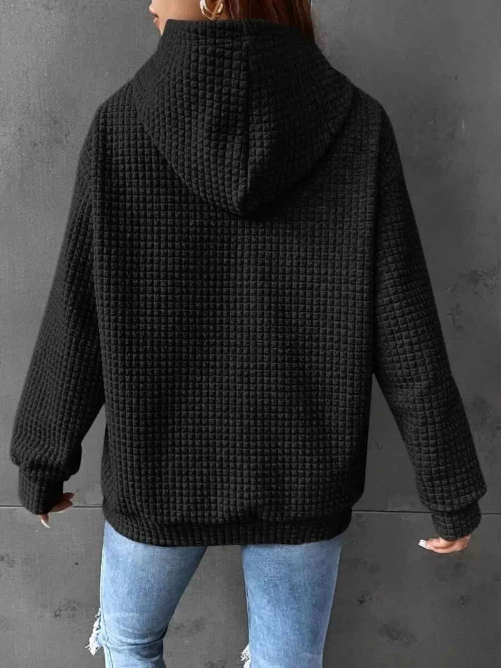 Full Size Textured Kangaroo Pocket Hoodie Plus Size, image 7