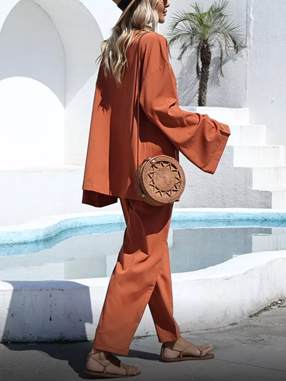 Open-Front Cardigan and Wide Leg Pants Set, image 4