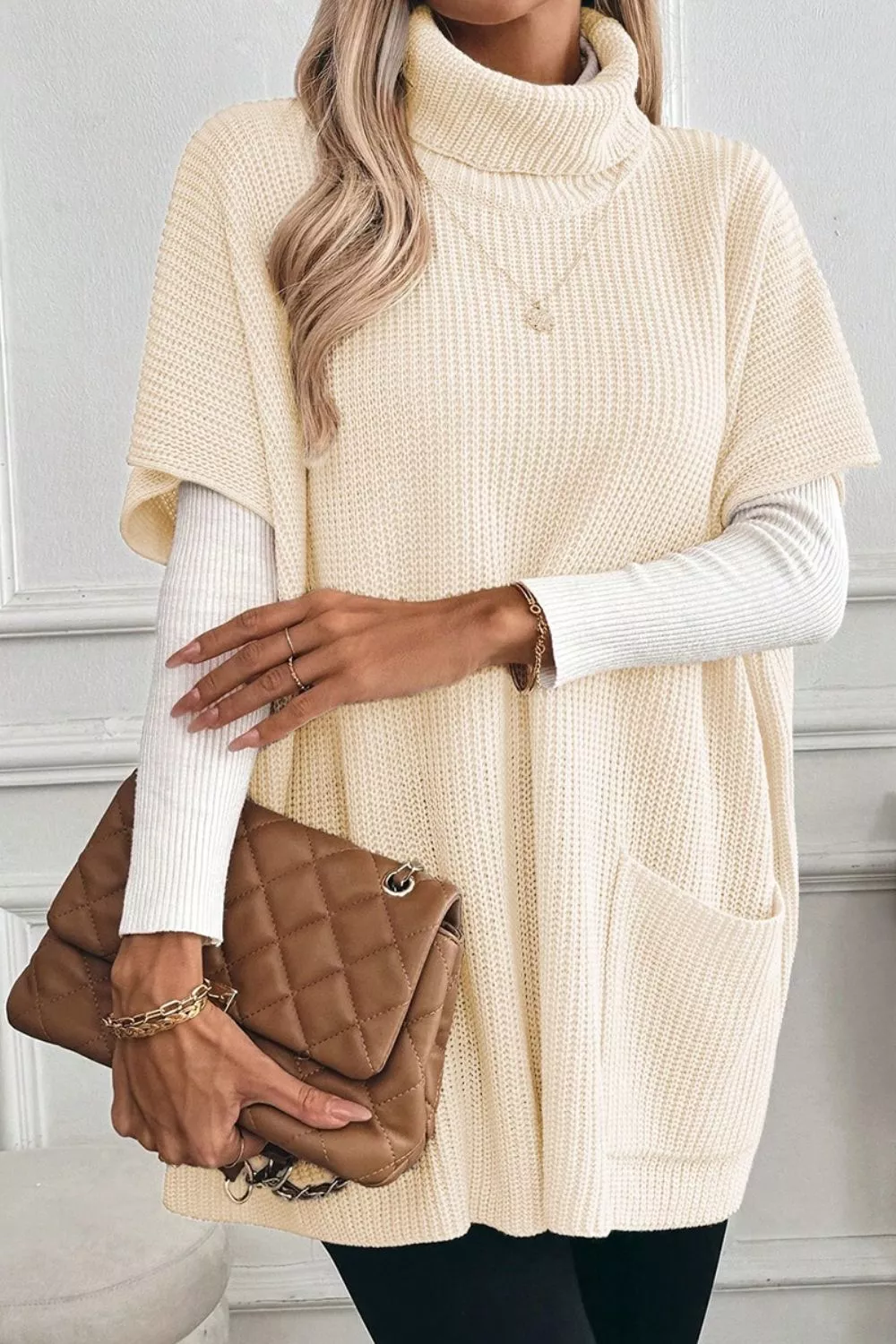 Turtleneck Knit Short Sleeve Sweater, image 2