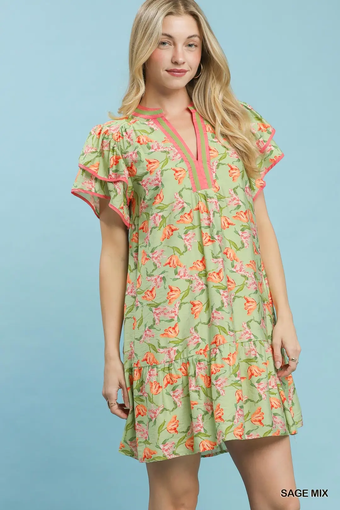 Floral Flutter Sleeve Tiered Dress, image 2