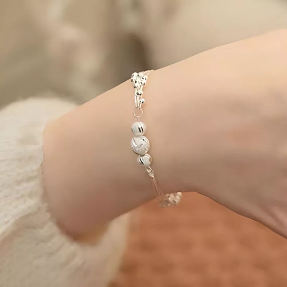925 Sterling Silver Bead Chain Bracelet, image 3