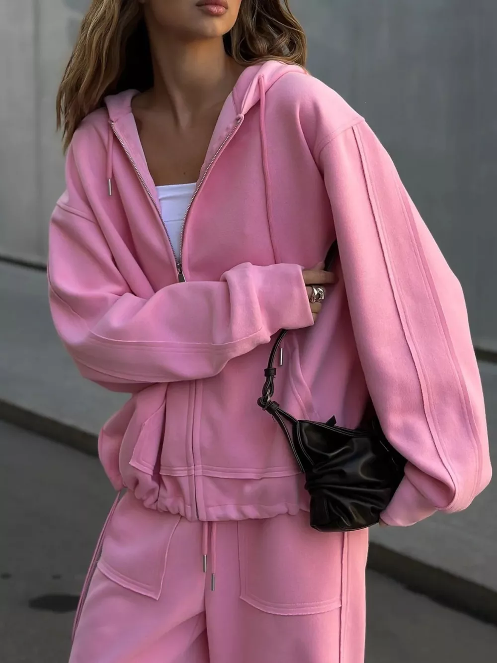 Oversized Zip-Up Hoodie and Wide-Leg Pants Set, image 17