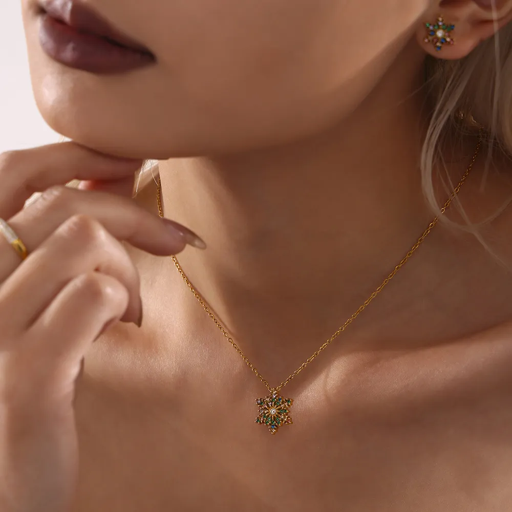 Stainless Steel Inland Zircon Snowflake Necklace, image 4