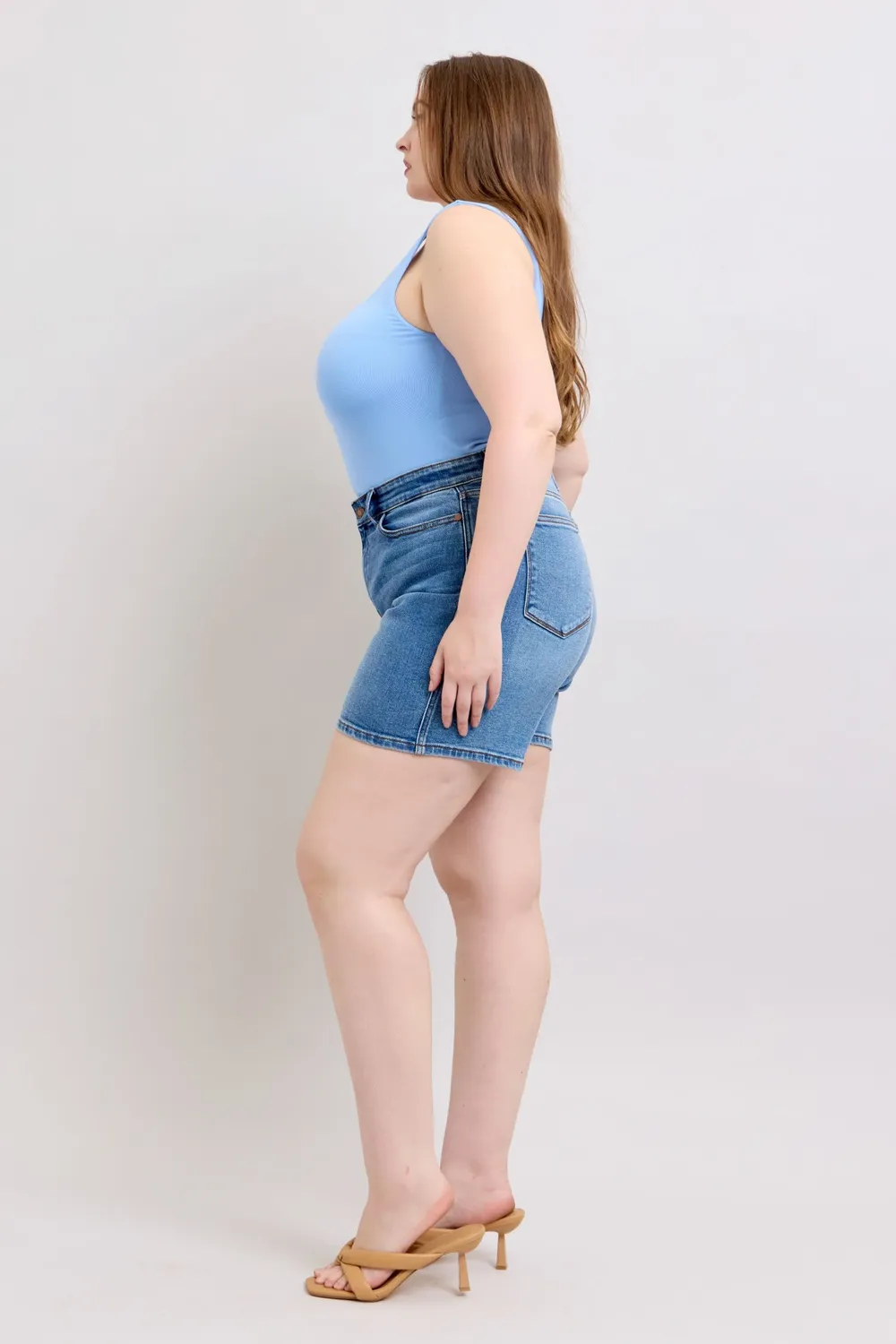 Full Size 2 Button Denim Shorts with Pockets Plus Size, image 10
