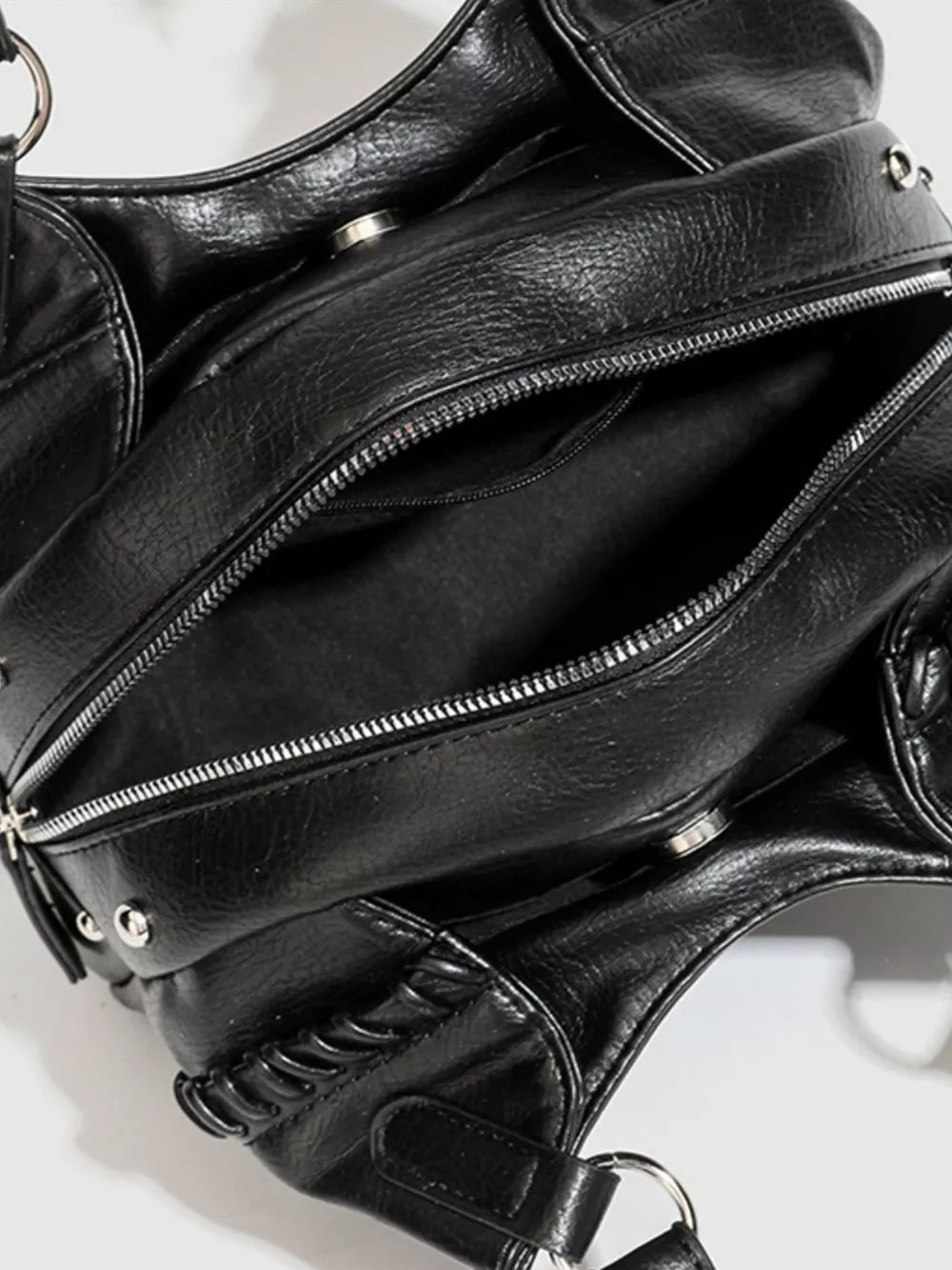 PU Leather Shoulder Bag with Woven Detail and Stud Accents, image 7
