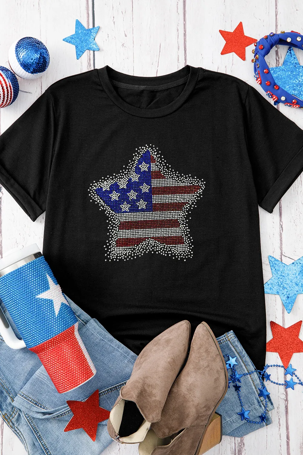 Star Round Neck Short Sleeve T-Shirt, image 3