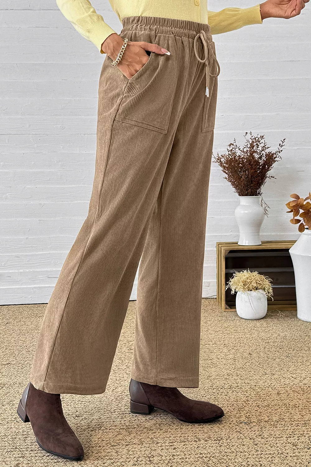 Corduroy Wide-Leg Drawstring Pants, image 6
