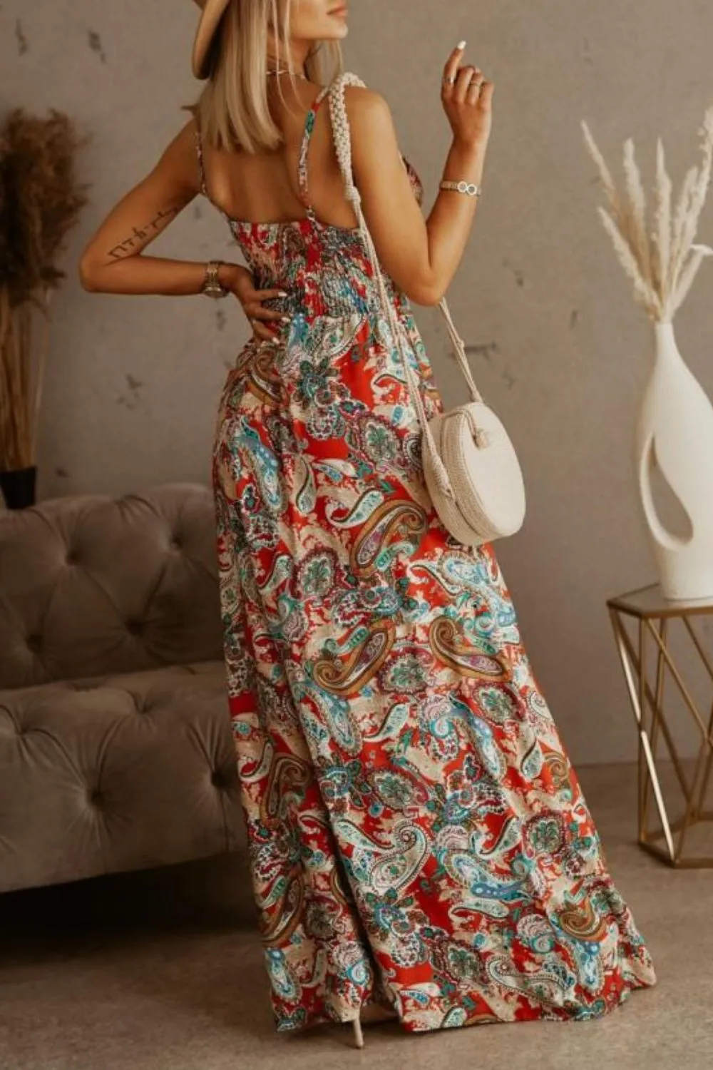 Printed Spaghetti Strap Maxi Dress, image 12