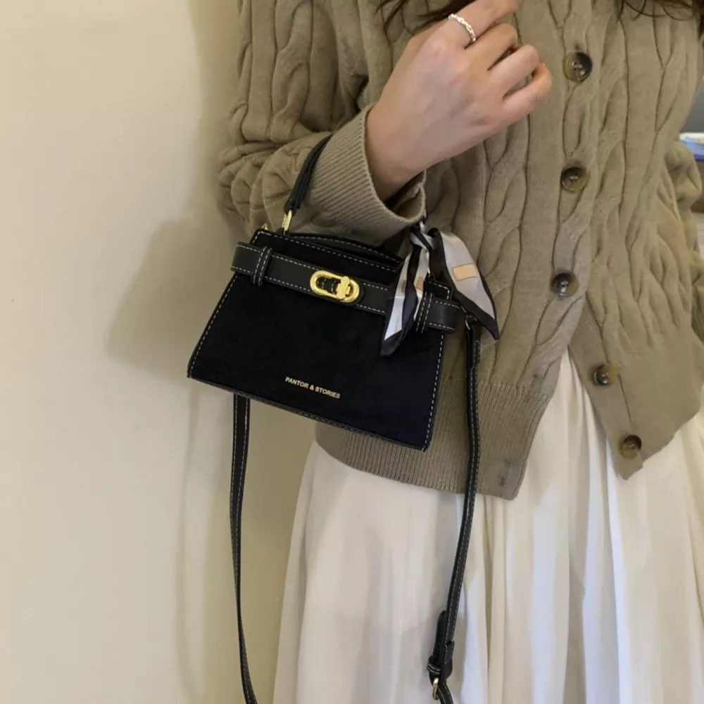 Suede Mini Crossbody Bag with Leather Strap, image 2