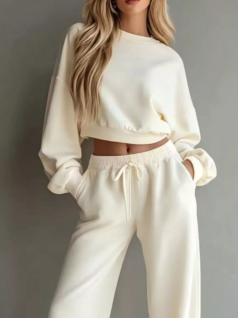 Round Neck Cropped Sweatshirt and Wide-Leg Pants, image 5