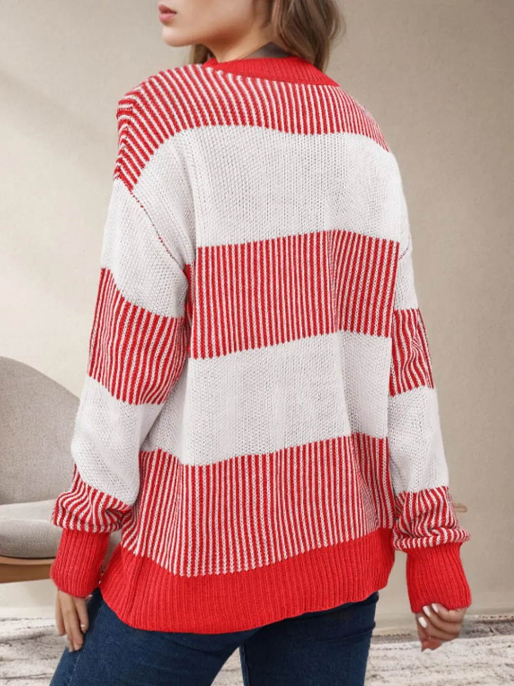 Striped Round Neck Long Sleeve Sweater, image 6