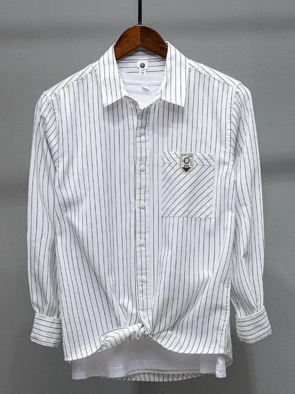 Men's Plus Size Striped Button Up Long Sleeve Shirt, image 5