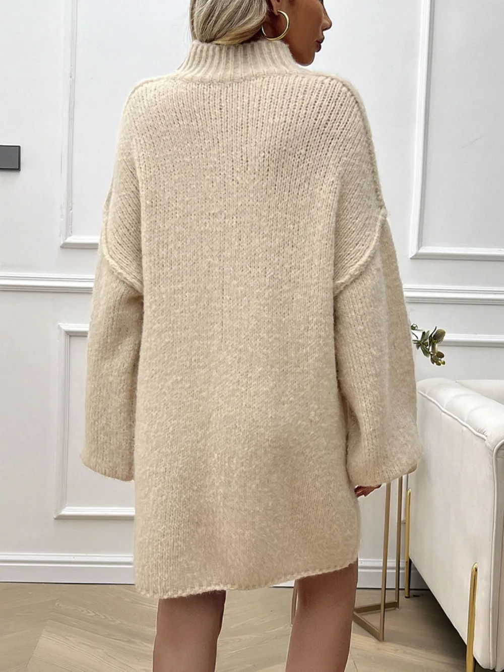 Mock Neck Long Sleeve Mini Sweater Dress, image 5