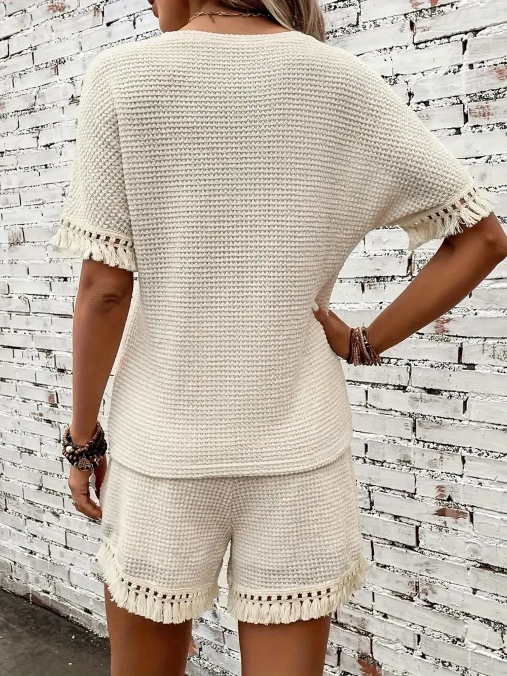Tassel Round Neck Top and Shorts Set, image 11