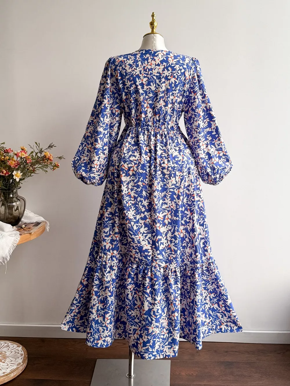 Plus Size Floral Print V-Neck Long Sleeve Maxi Dress, image 3