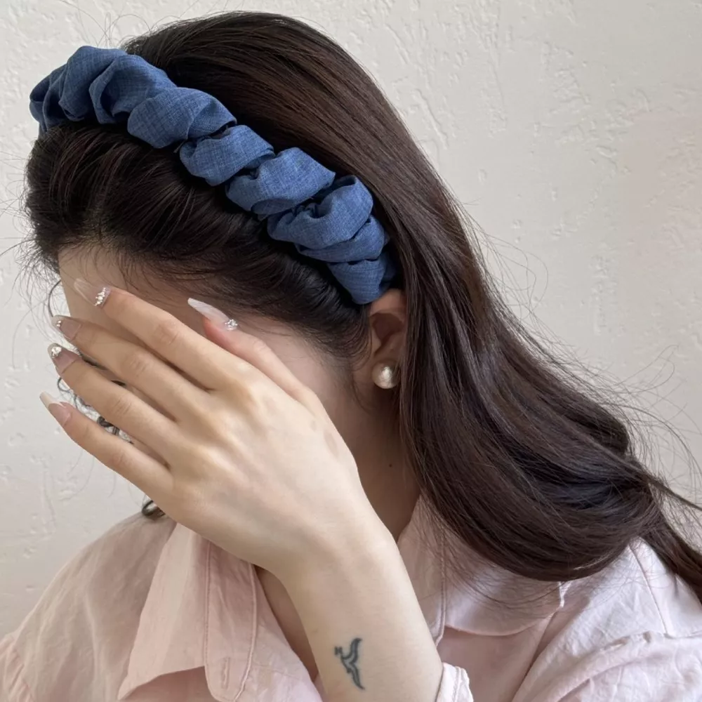 Denim Ruched Hair Headband, image 3