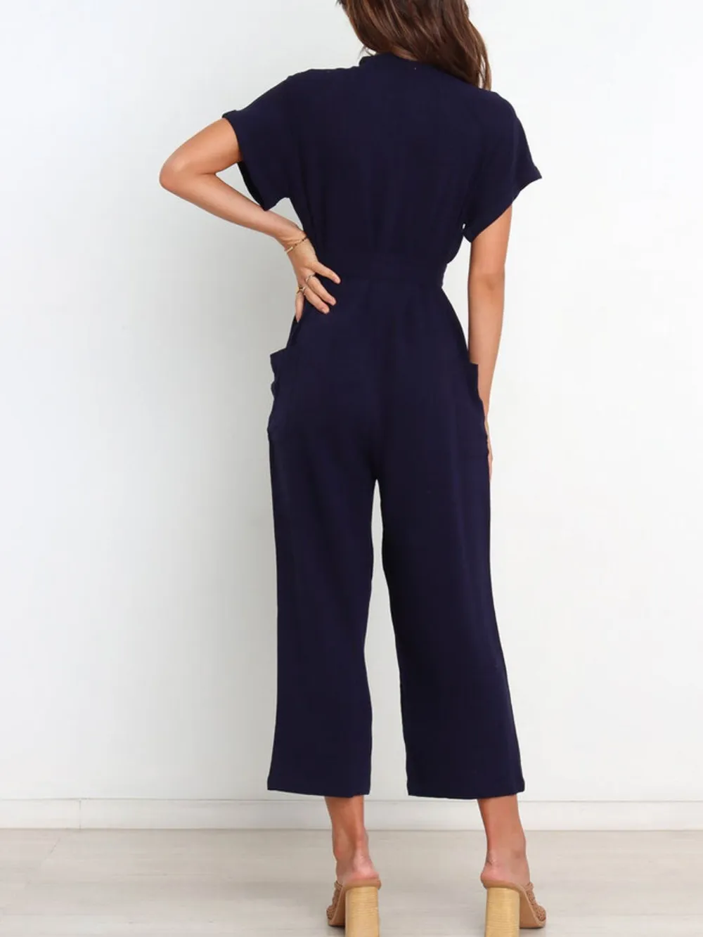 Notched Short Sleeve Tie Waist Jumpsuit, image 6