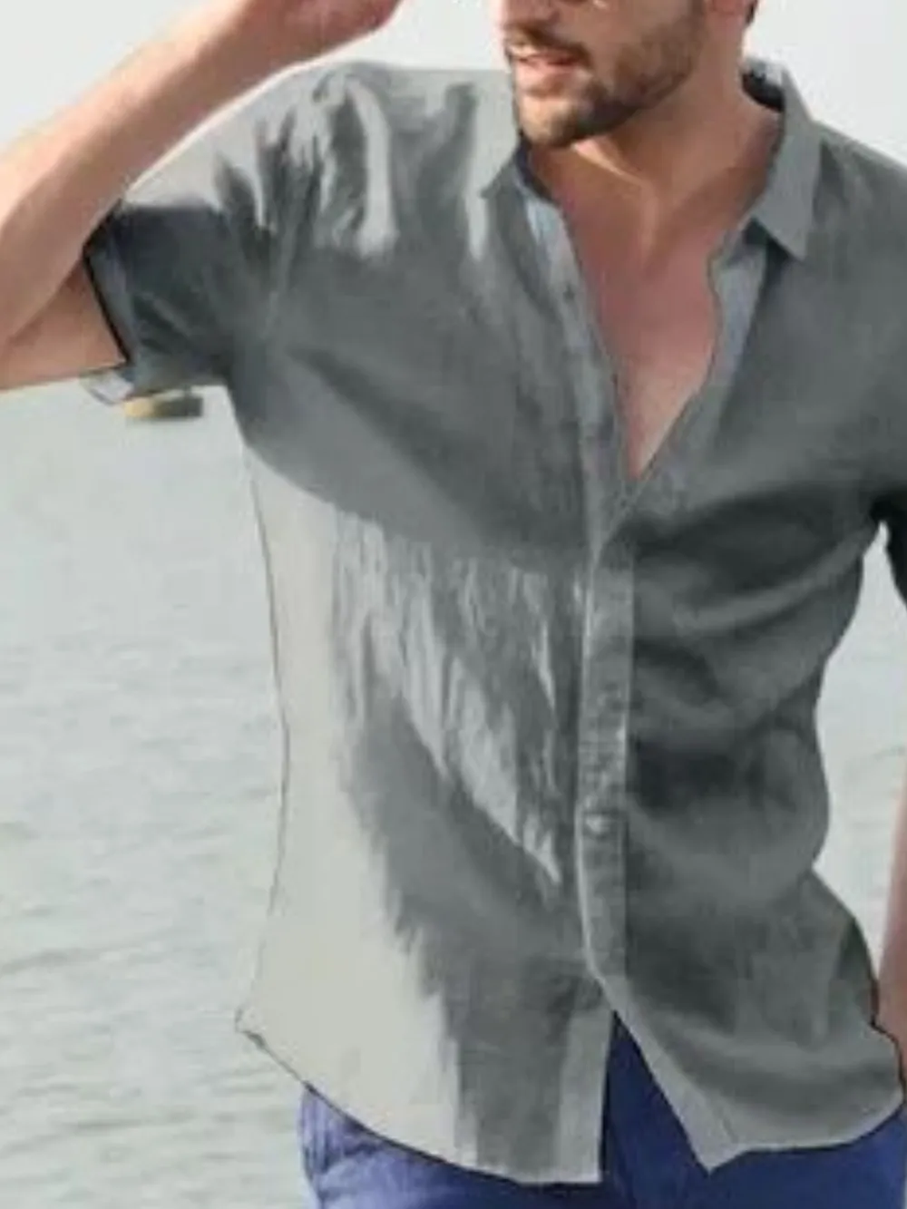 Men's Full Size Classic Linen Button Down Short Sleeve Shirt Plus Size, image 3