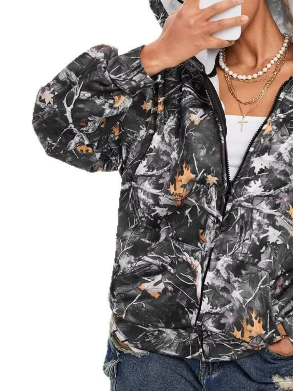Vintage Printed Zip-Up Hoodie, image 2