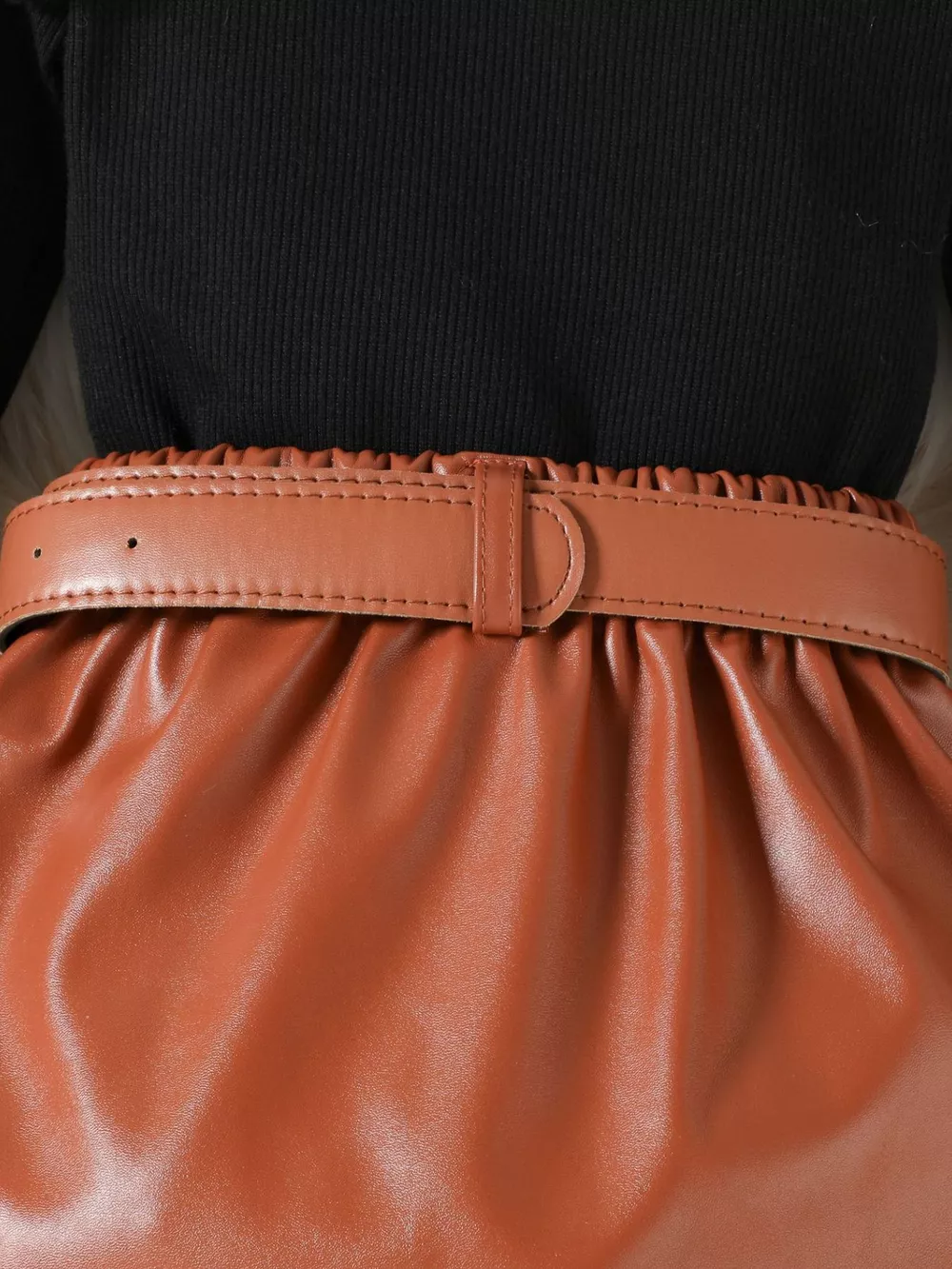 Children's Ruffle Trim Top & Faux Leather Pleated Skirt Set, image 10