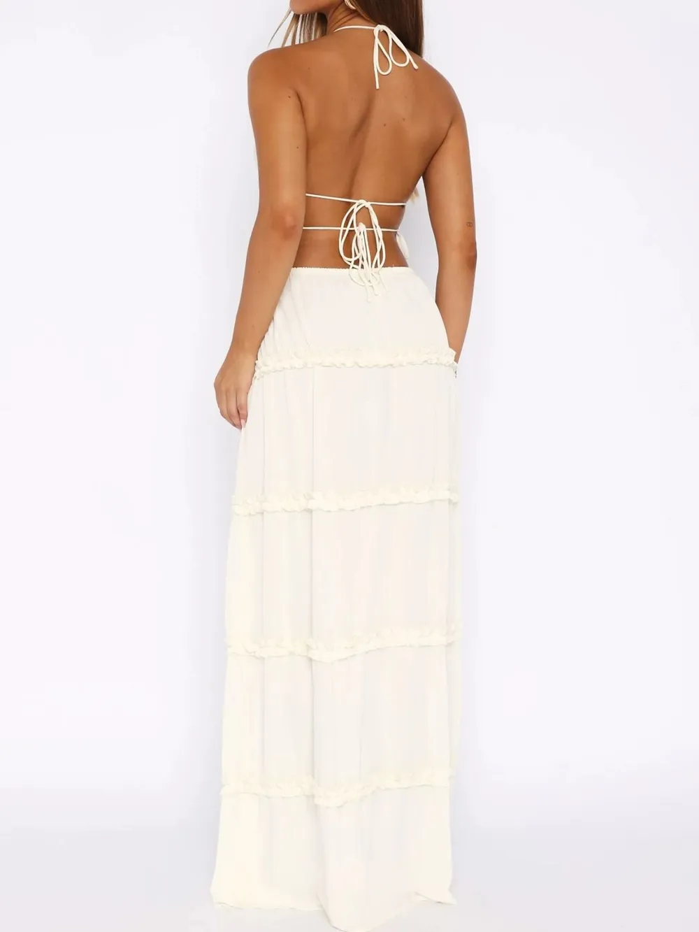 Halter Crop Backless Top and Maxi Skirt Set, image 5