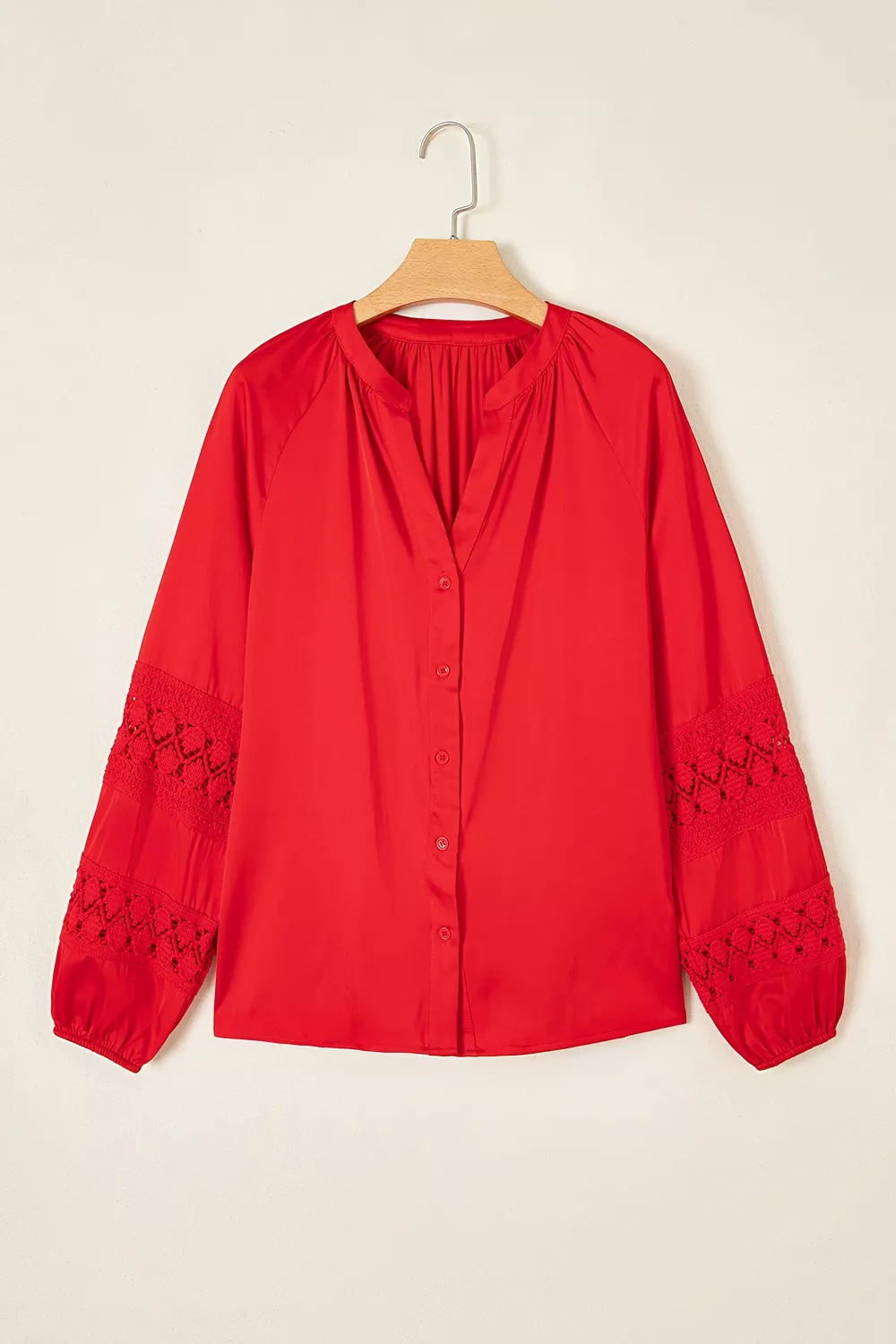 Christmas Patchwork Lace Long Sleeve V Neck Button Front Shirt, image 4