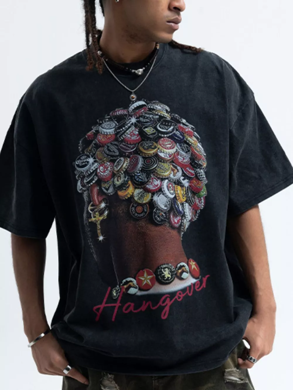Men's Graphic Round Neck Vintage Wash T-Shirt